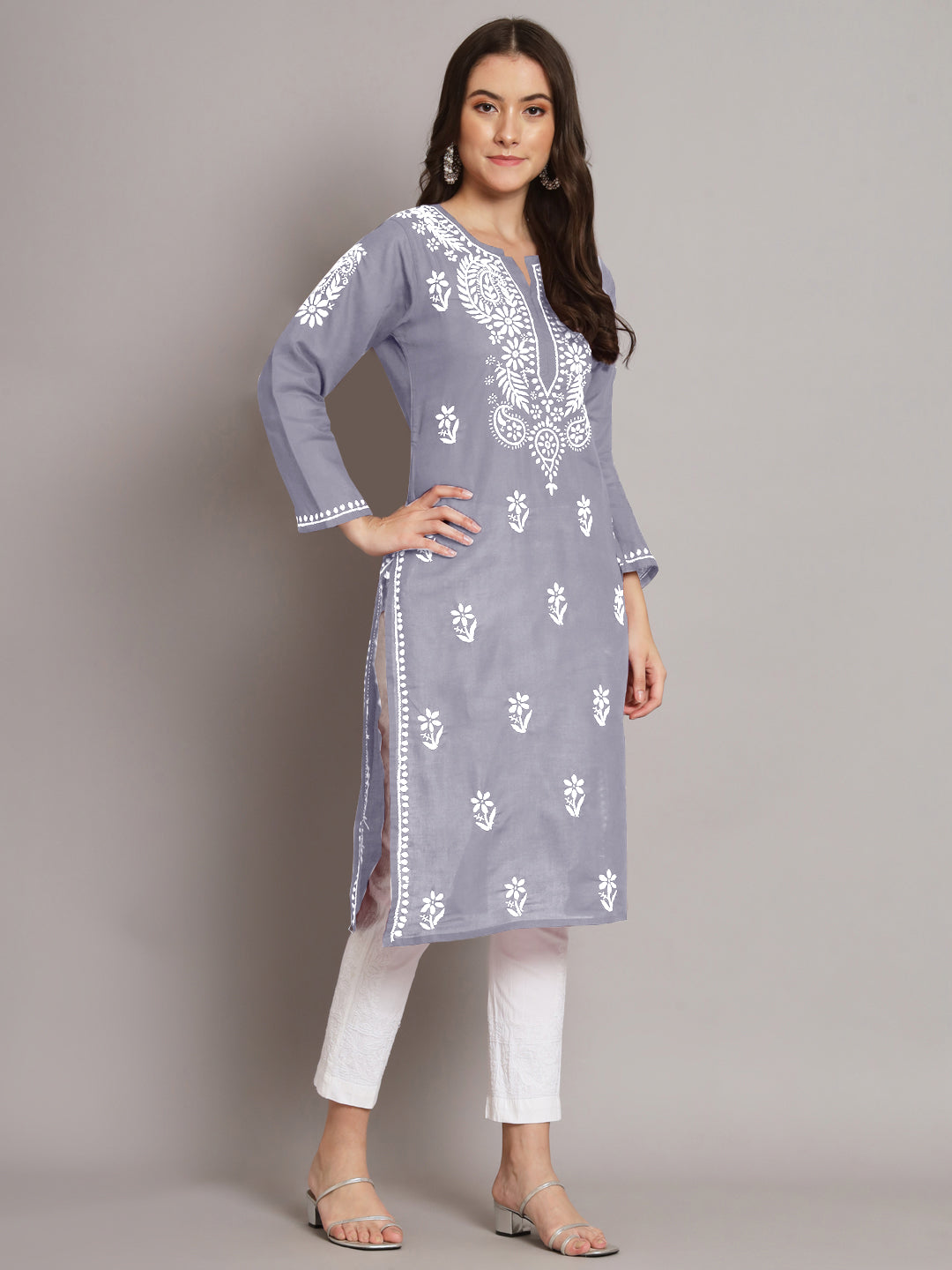 Hand Embroidered Chikankari  Cotton Straight Kurta- PC3561