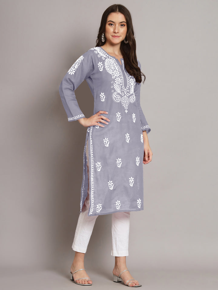 Hand Embroidered Chikankari  Cotton Straight Kurta- PC3561