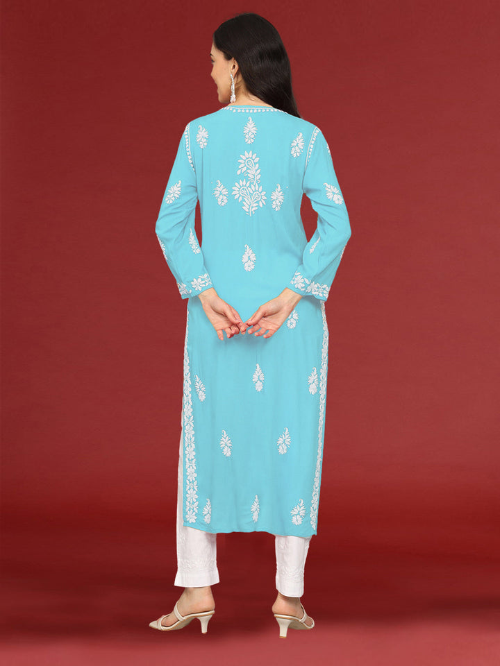 Hand Embroidered Chikankari Modal Straight Kurta- PC4042 Seagreen