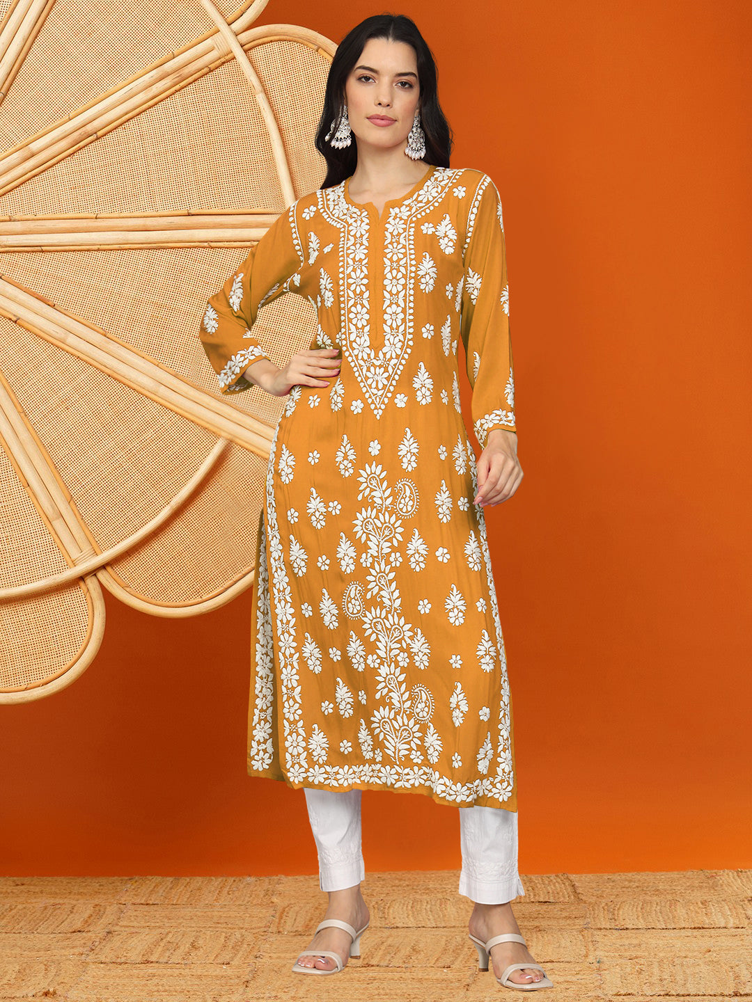 Hand Embroidered Chikankari Modal Straight Kurta- PC4042