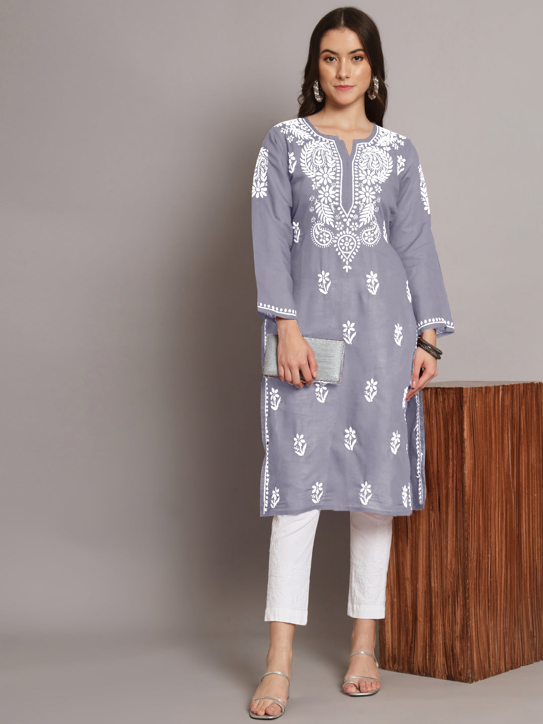 Hand Embroidered Chikankari  Cotton Straight Kurta- PC3561