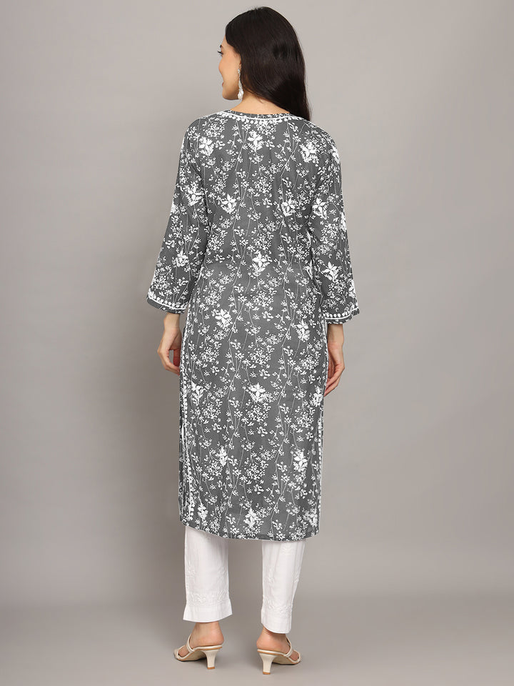 Hand Embroidered Chikankari Mulmul Cotton Straight Kurta- PC4041