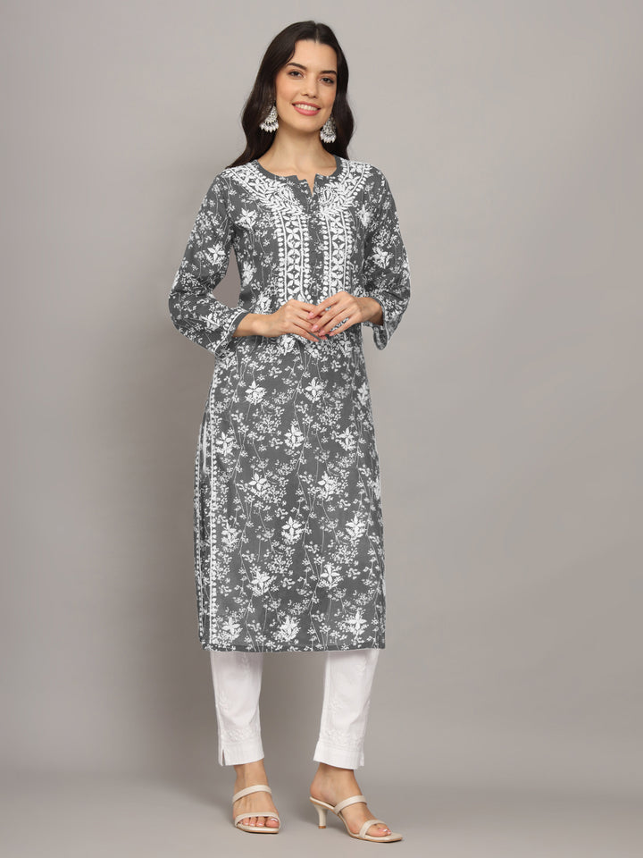 Hand Embroidered Chikankari Mulmul Cotton Straight Kurta- PC4041