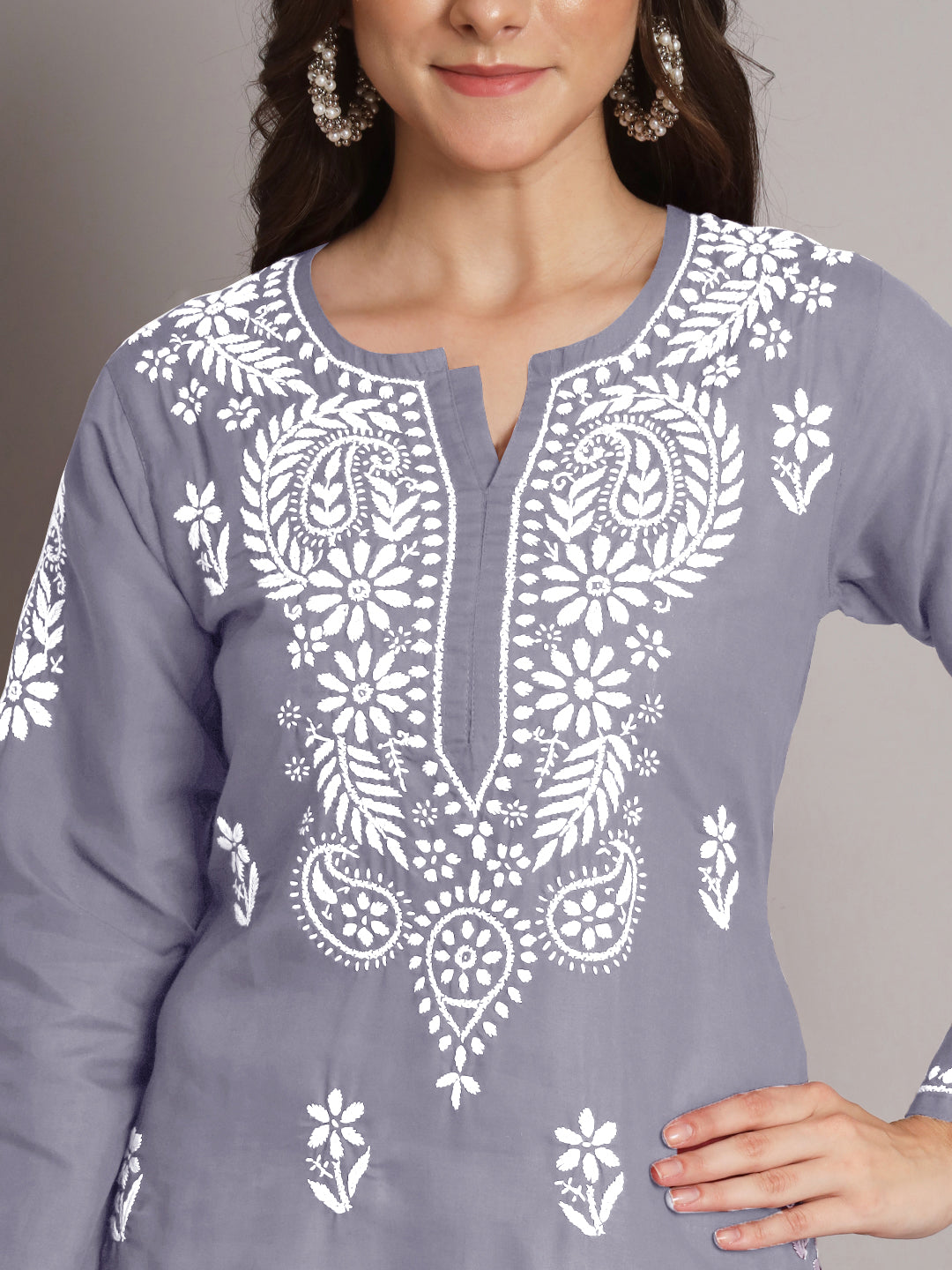 Hand Embroidered Chikankari  Cotton Straight Kurta- PC3561