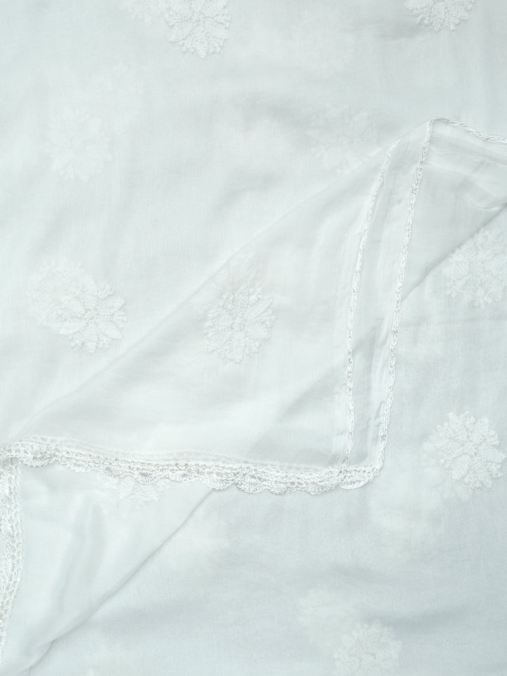 Women Hand Embroidered chiffon Chikankari Dupatta -PC4091
