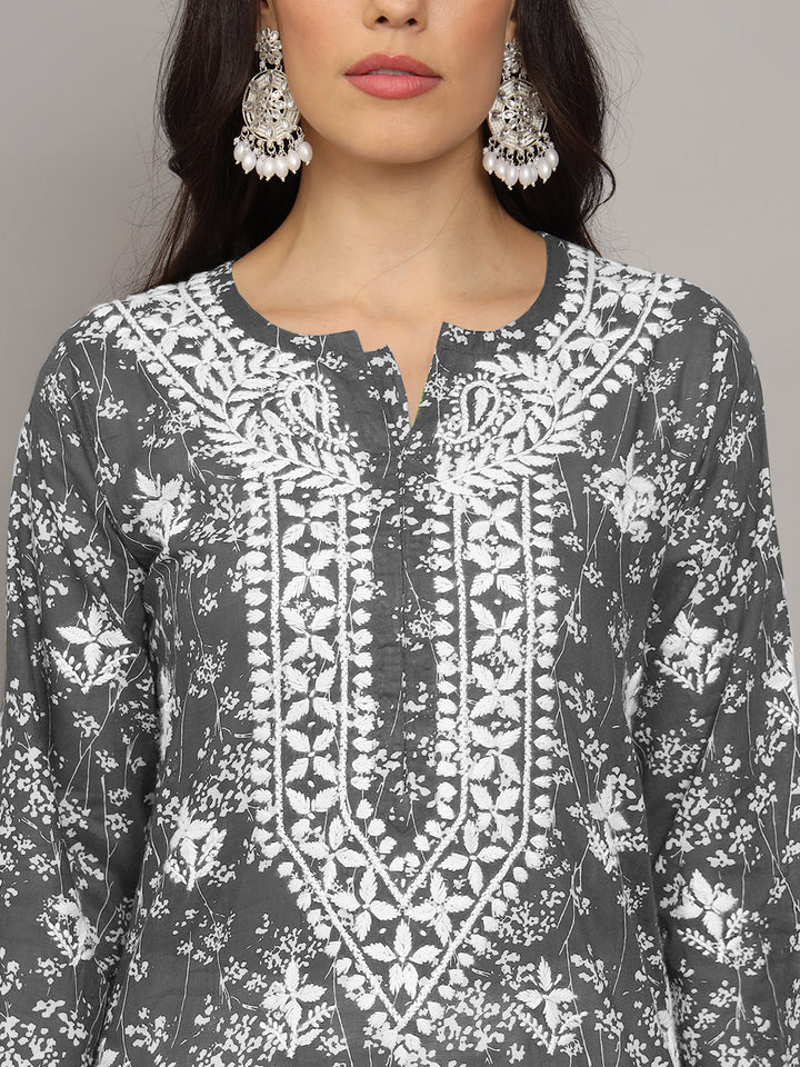 Hand Embroidered Chikankari Mulmul Cotton Straight Kurta- PC4041