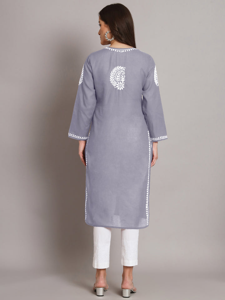 Hand Embroidered Chikankari  Cotton Straight Kurta- PC3561