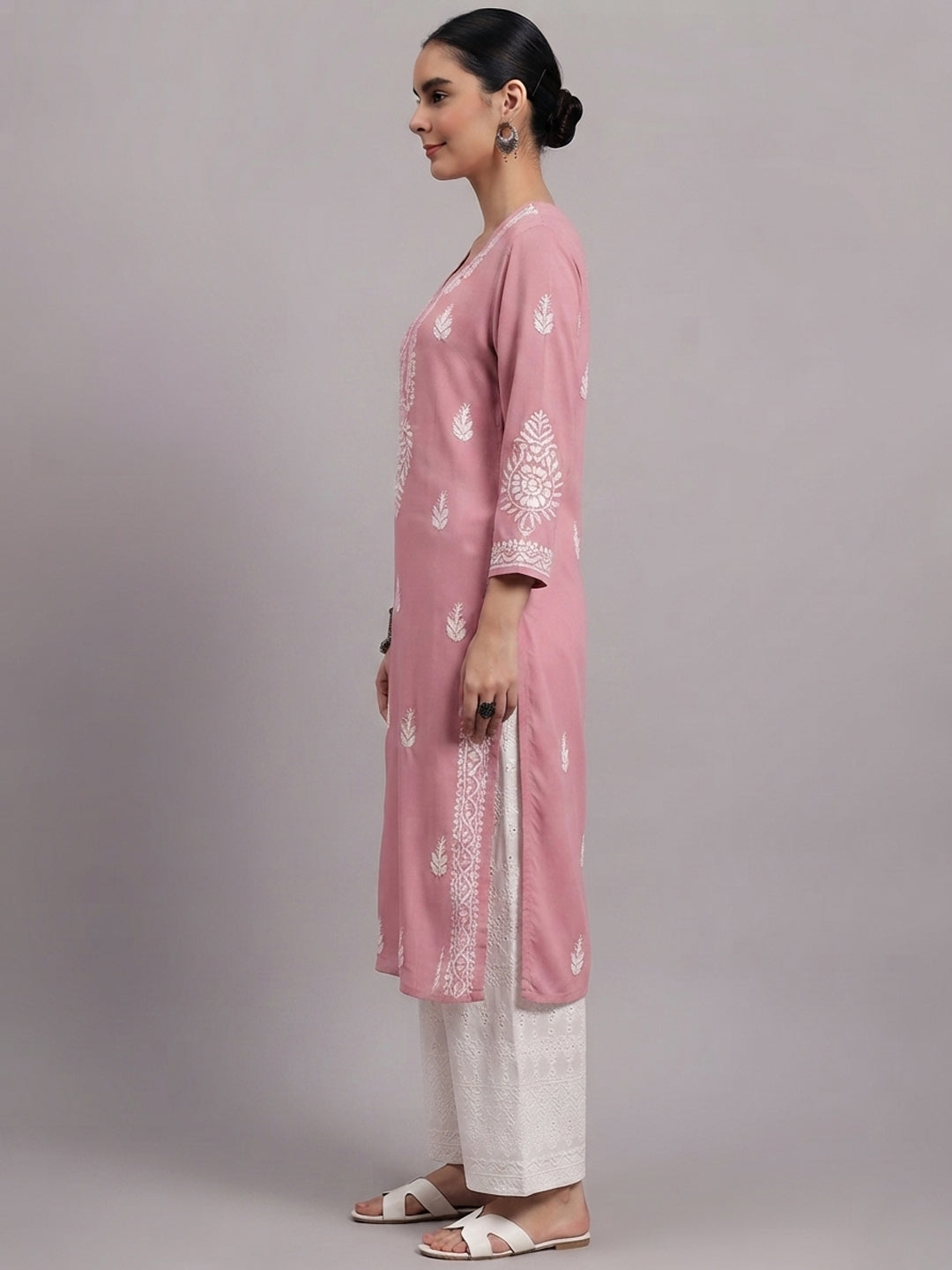 Women Hand Embroidered Chikankari Rayon Kurta PC4076 Orangered