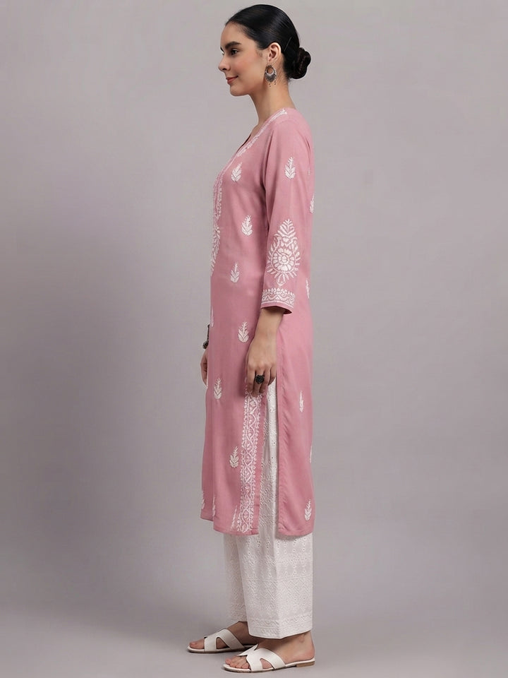 Women Hand Embroidered Chikankari Rayon Kurta PC4076 Orangered