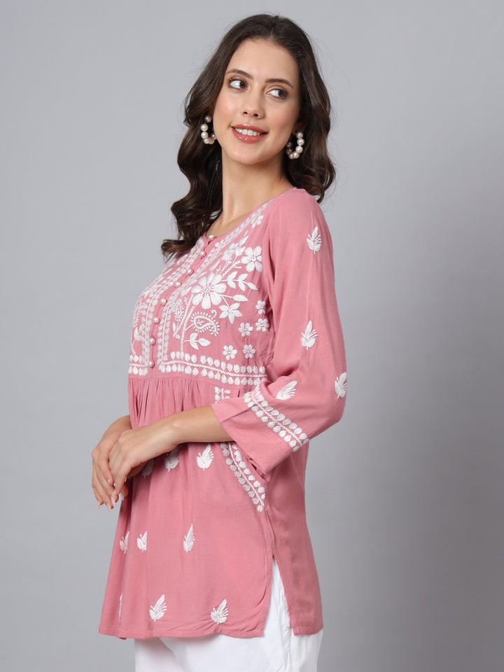 Women Hand Embroidered Rayon Chikankari Kurti PC3696