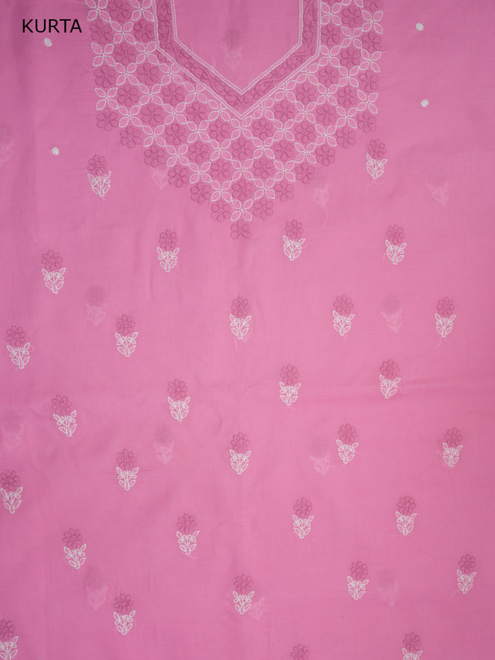 Women Hand Embroidered Cotton Chikankari Dress MaterialPCSCU00102FS-BUBBLEGUMPINK