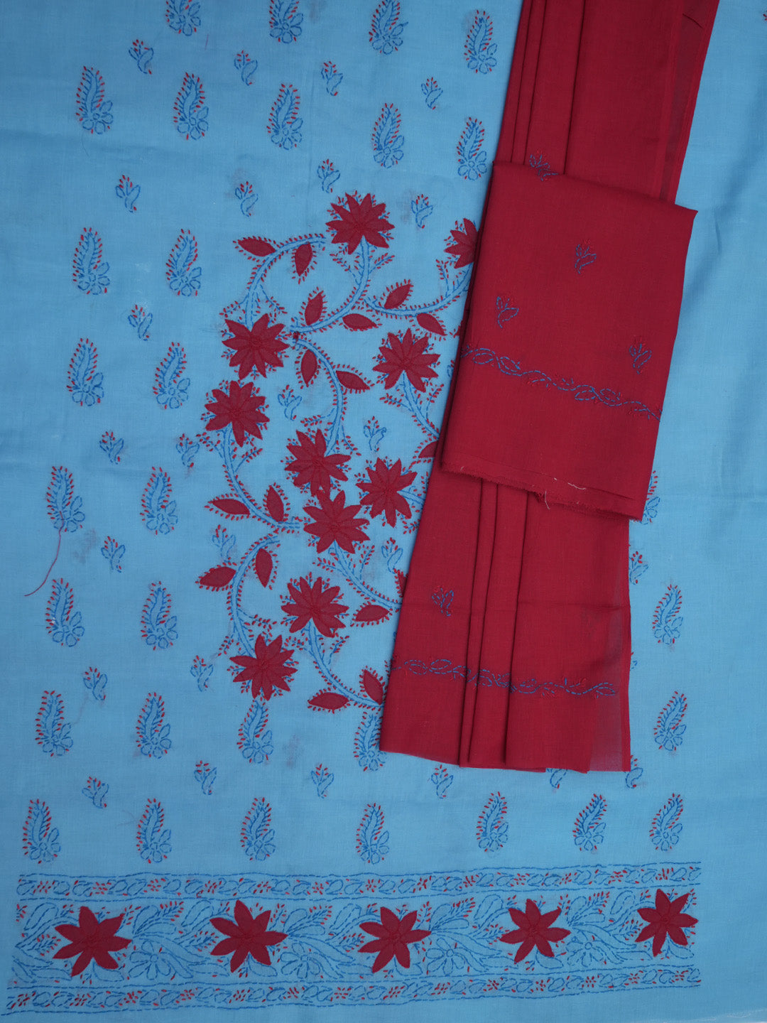 women hand embroidered chikankari cotton dressmaterial PC4120-BLUE32