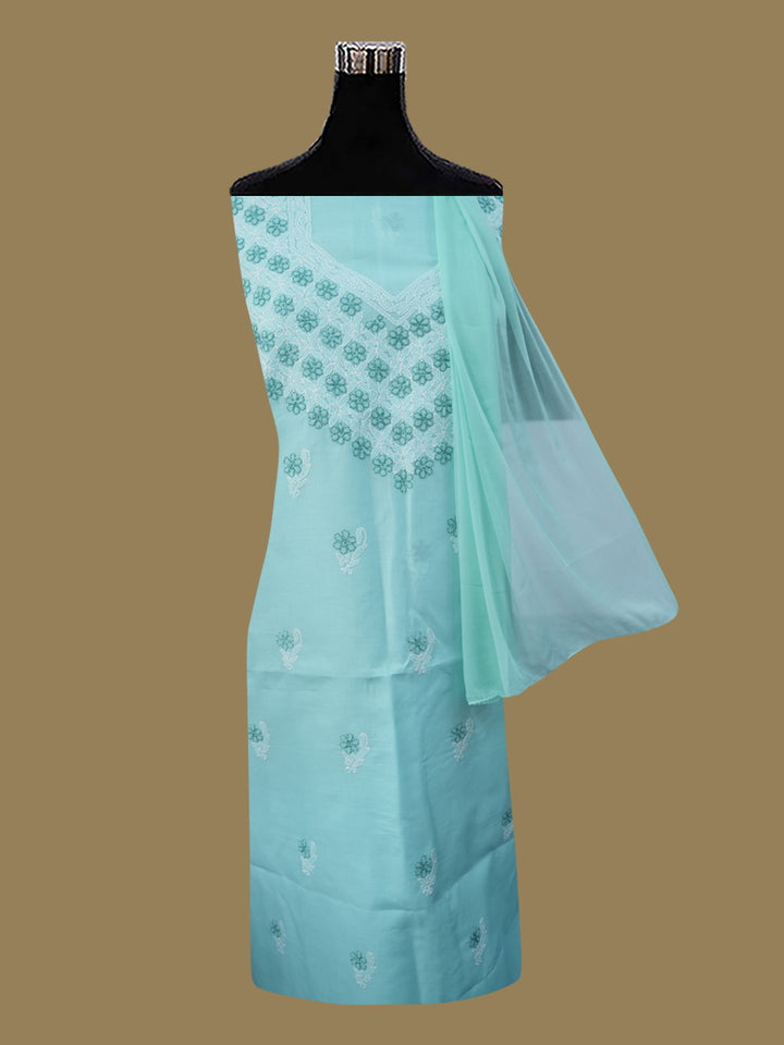 Women Hand Embroidered Chikankari Cotton Dressmaterial PCSCU00102FS-Seagreen