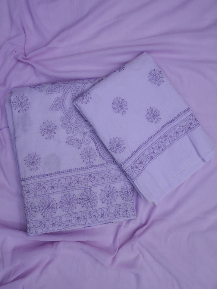 women hand embroidered chikankari cotton dressmaterial PC4120-LIGHTPURPLE27