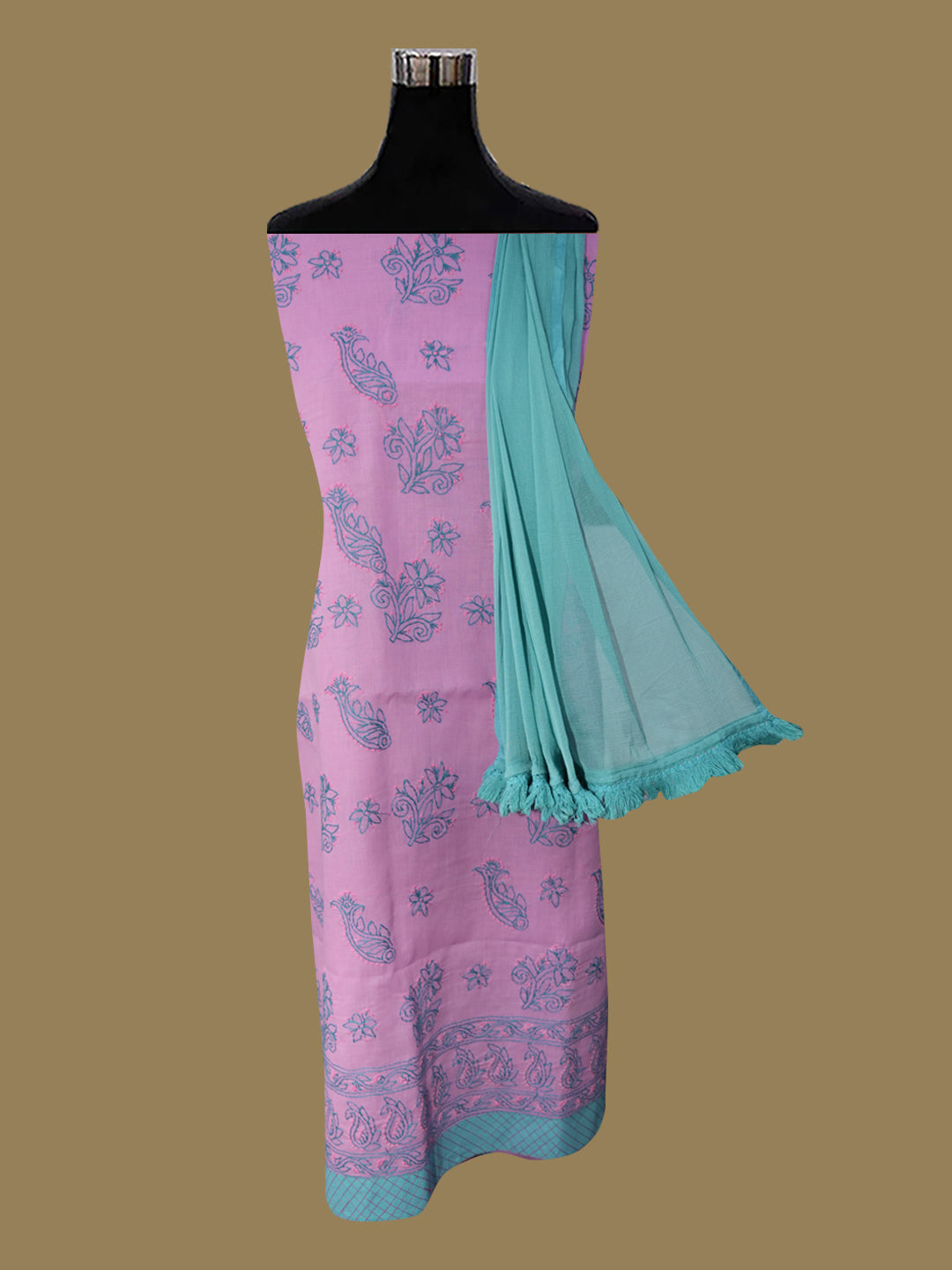 Women Hand Embroidered Chikankari Cotton Dressmaterial PC4120-BLUSHPINK