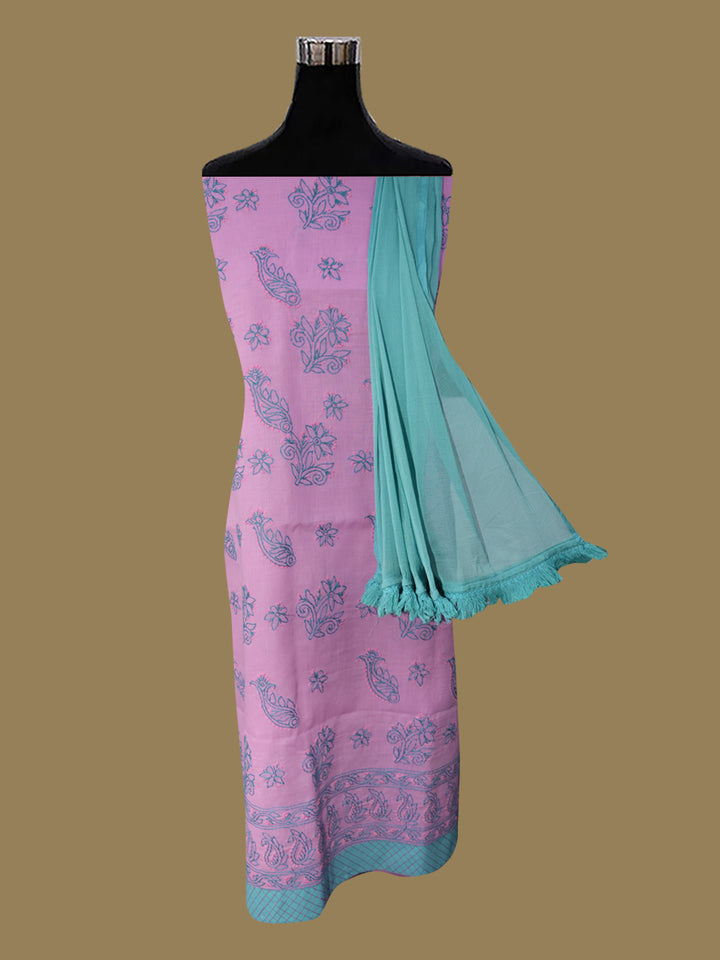 Women Hand Embroidered Chikankari Cotton Dressmaterial PC4120-BLUSHPINK