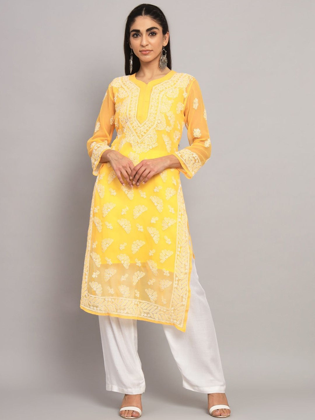 Women Hand Embroidered Chikankari Georgette Straight Kurta With Matching Slip- PC3545