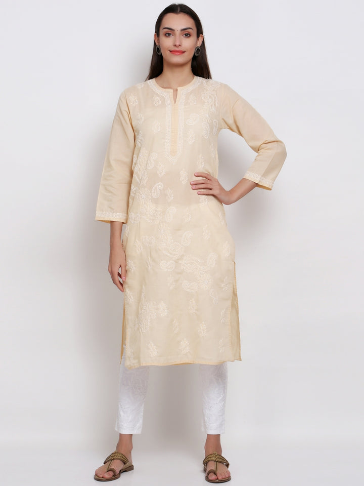 Hand Embroidered Chikankari Cotton Straight Kurta PC3496