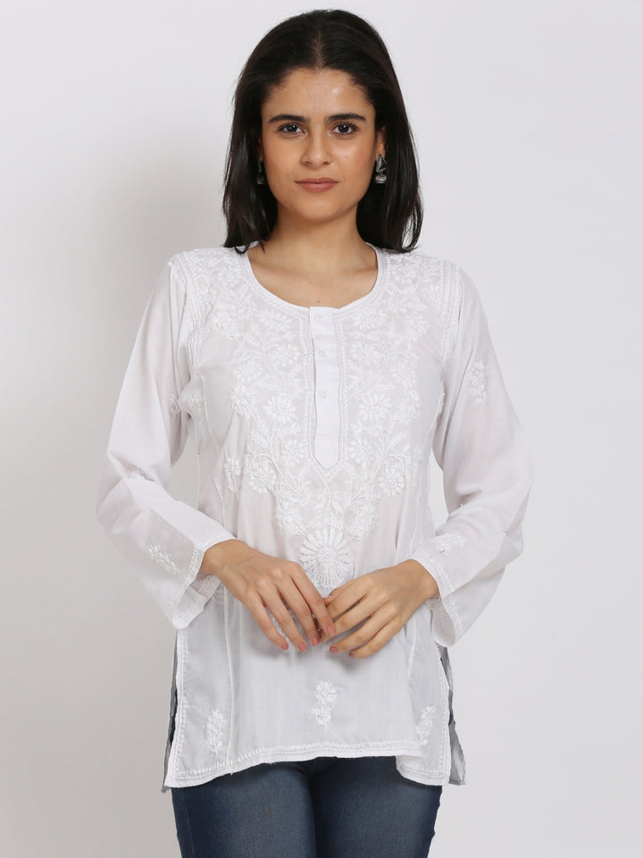 Women Hand Embroidered Chikankari Cotton Kurti-STV115