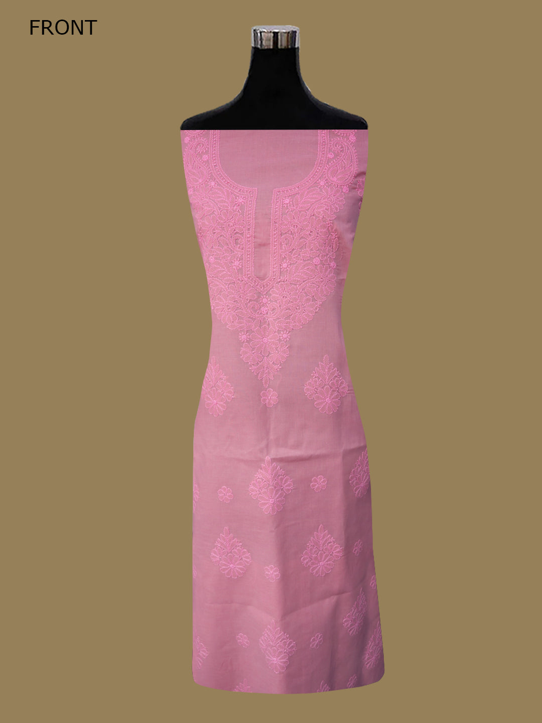Women Hand Embroidered Chikankari Cotton Dressmaterial PCSCU00406FS-ROSEPINK