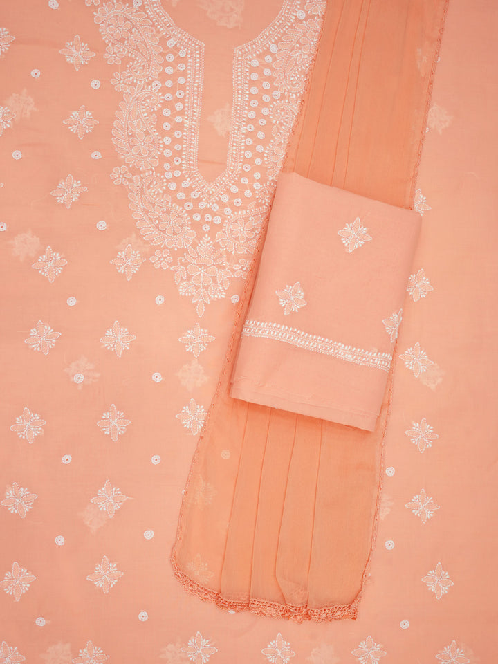 Hand Embroidered Chikankari Cotton Dress Material - PC3857