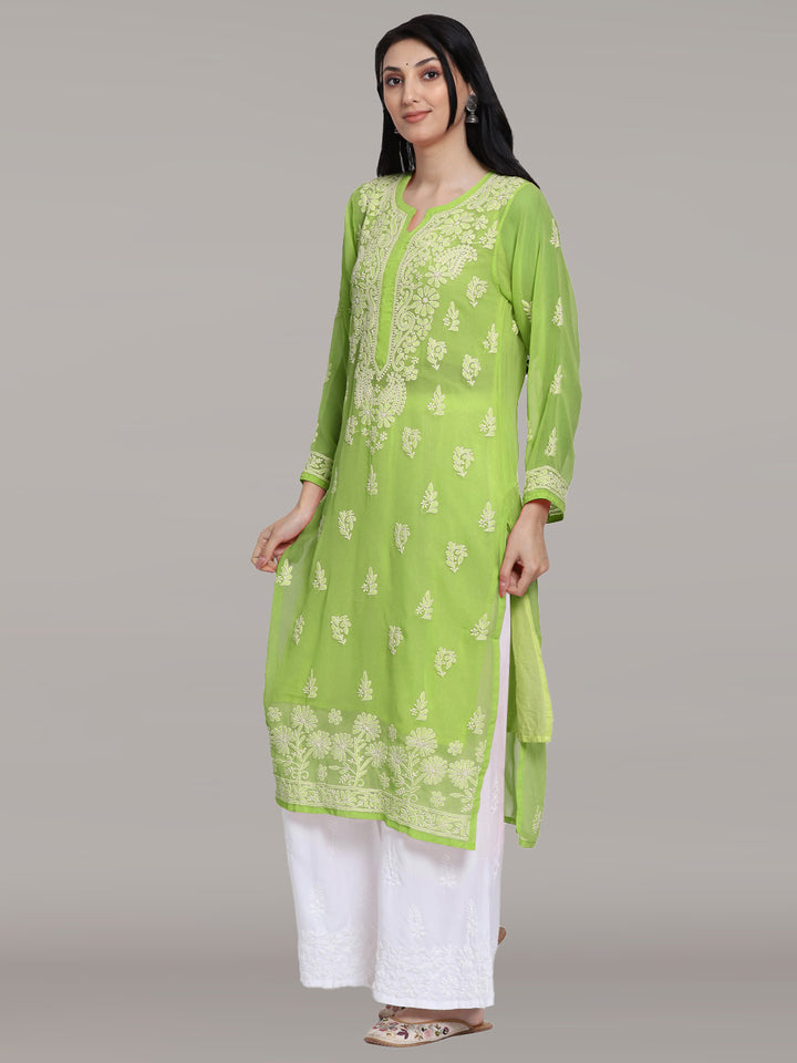 Women Hand Embroidered Chikankari Georgette Straight Kurta with Matching Slip PC3511