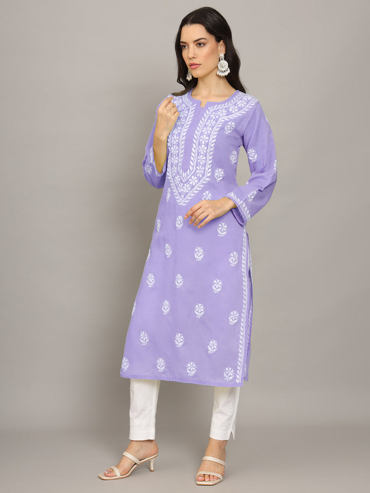 Hand Embroidered Chikankari Mulmul Cotton Straight Kurta- PC3839