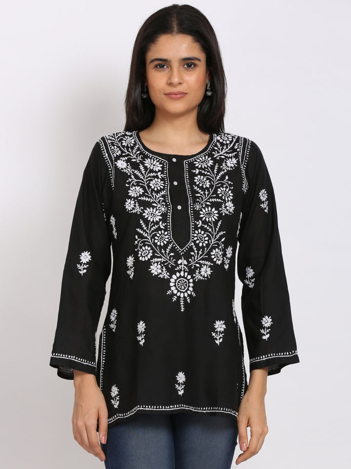 Women Hand Embroidered Chikankari Cotton Kurti-STV115