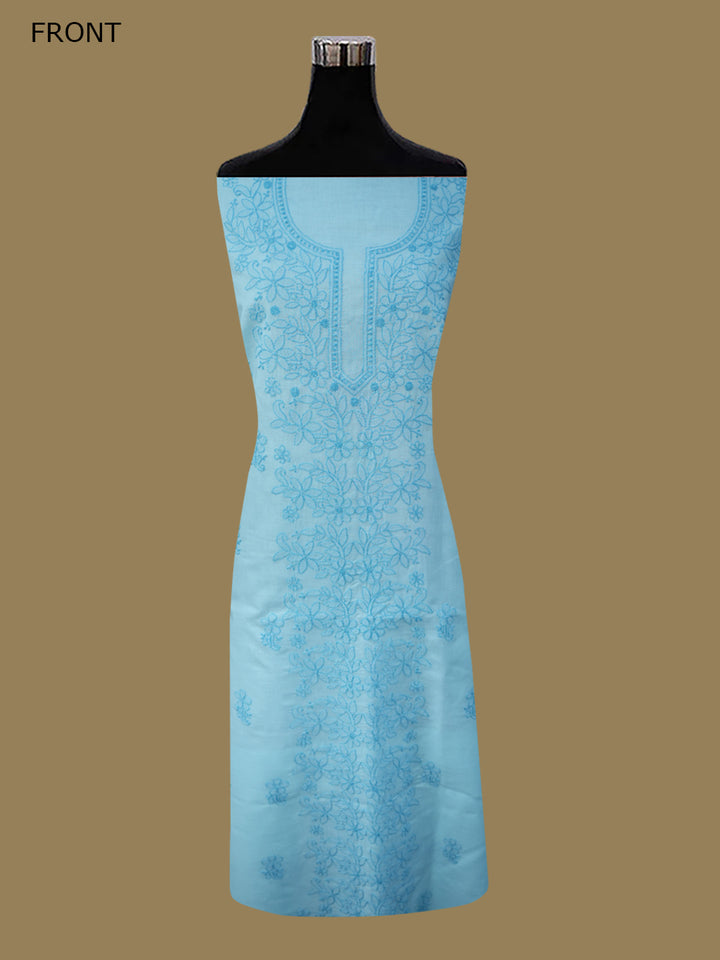 Women Hand Embroidered Cotton Chikankari Dress MaterialPCSCU00406FS-OCEANBLUE