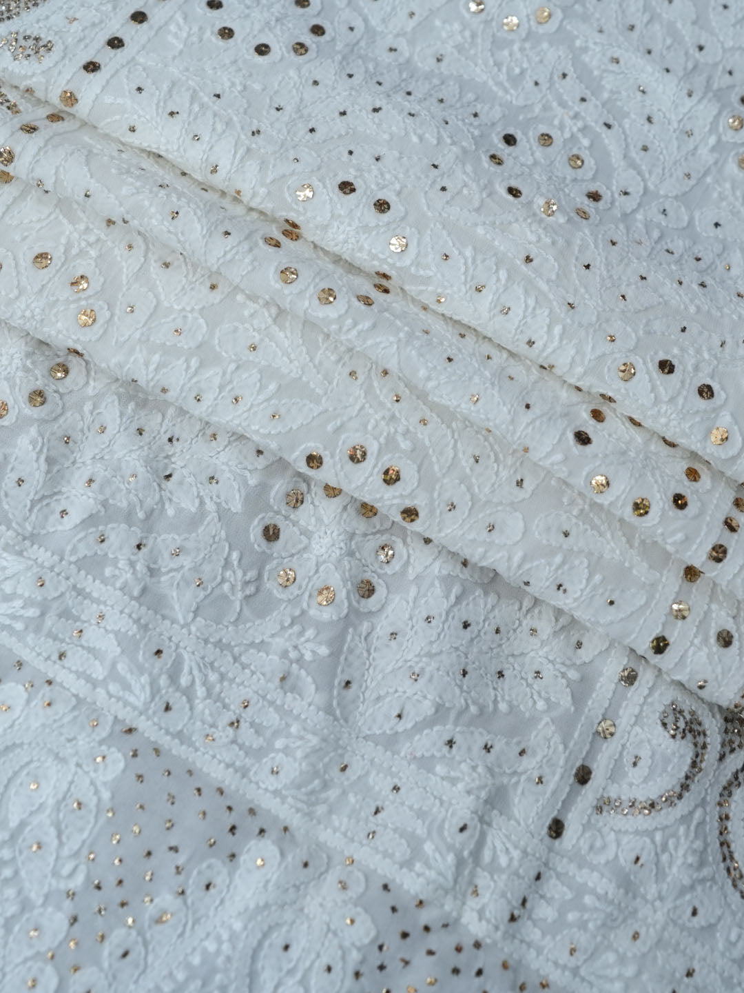 Women Hand Embroidered Chikankari Viscose Georgette Dressmaterial PC4124-WHITE1