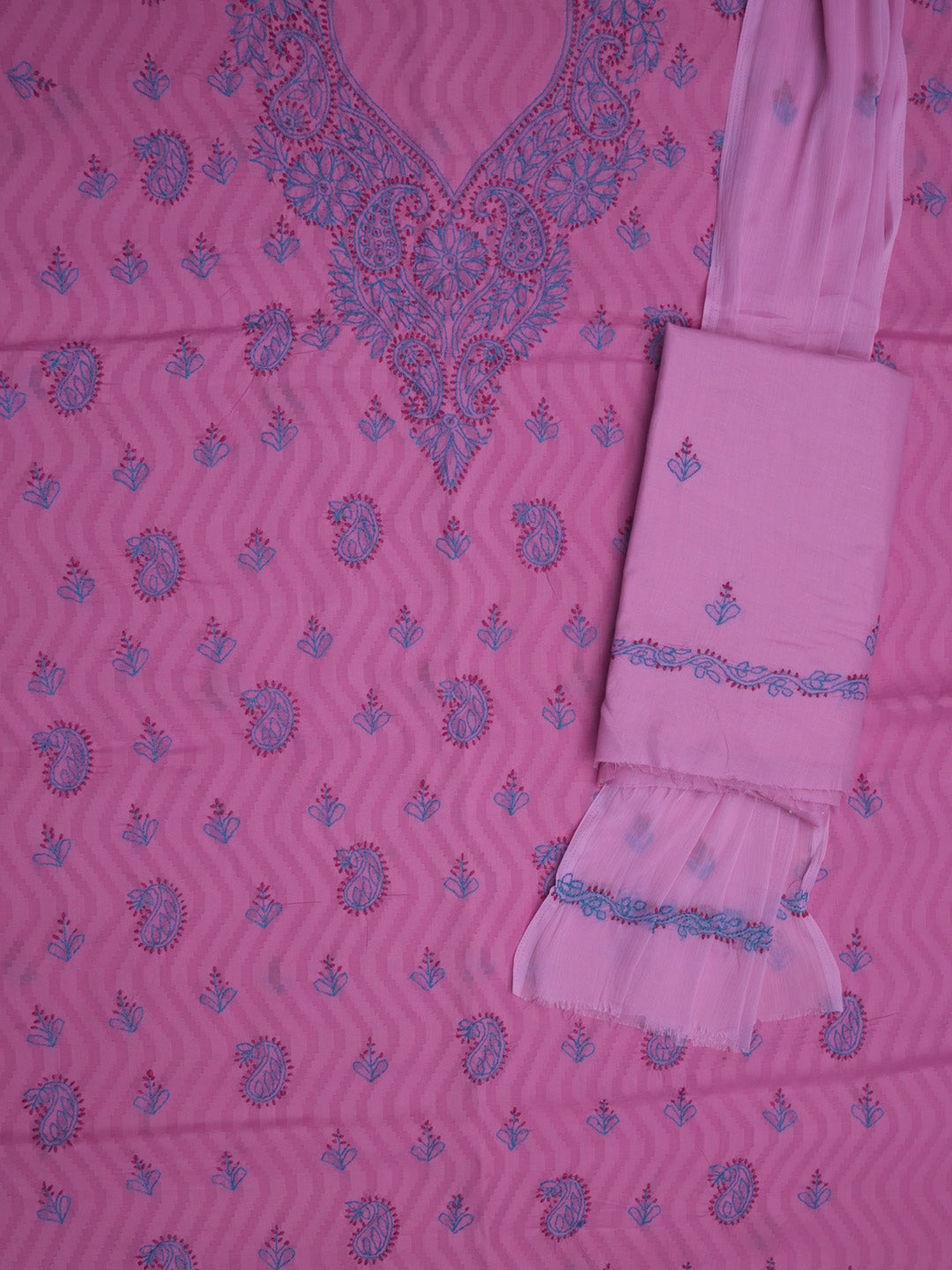 women hand embroidered chikankari cotton dressmaterial PC4120-DARKPINK18