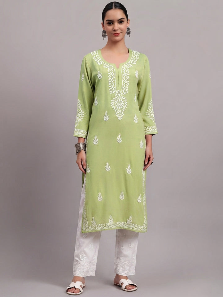 Women Hand Embroidered Chikankari Rayon Kurta PC4076 Green