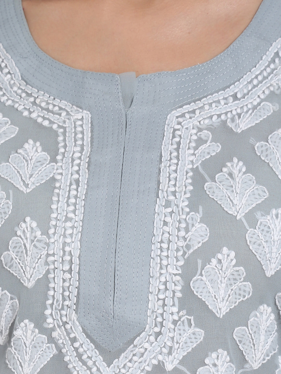 Hand Embroidered Chikankari Georgette Straight Kurta With Matching Slip- PC3484