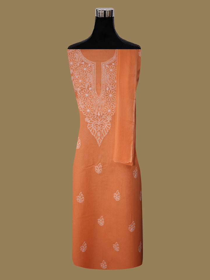 Women Hand Embroidered Cotton Chikankari Dress Material PCSCU00104FS Orange