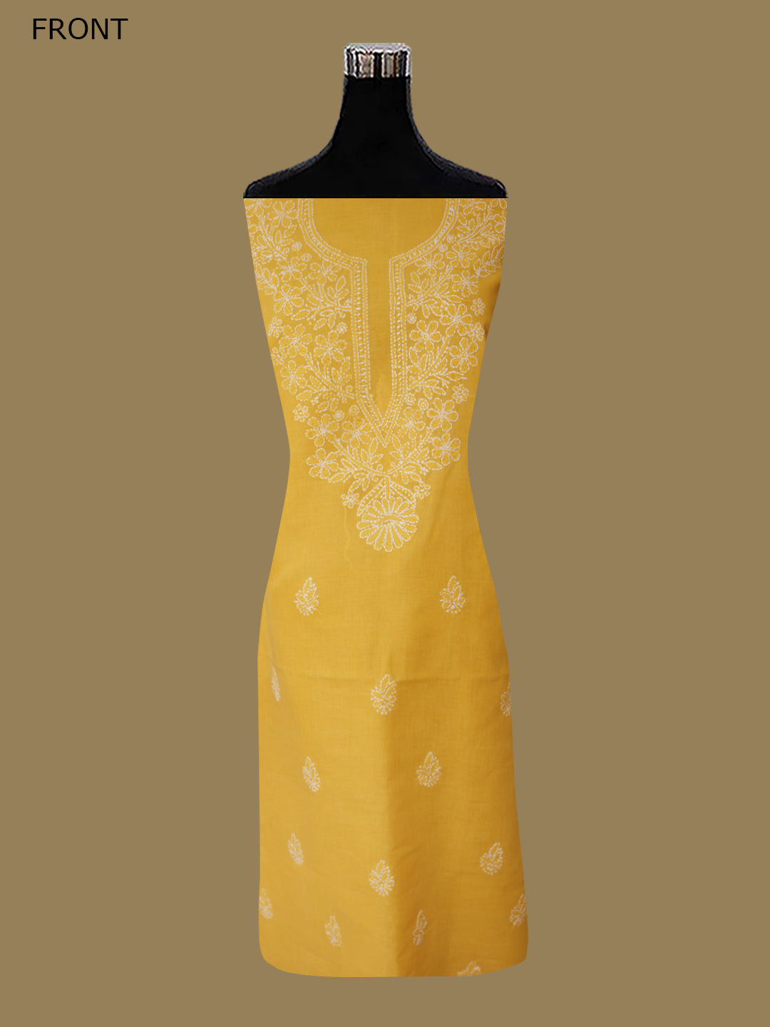 Women Hand Embroidered Cotton Chikankari Dress Material PCSCU00104FS Yellow