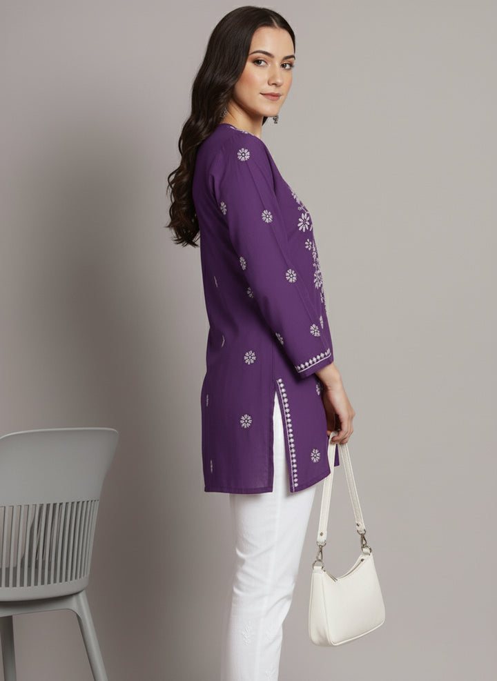 Women Hand Embroidered Chikankari Modal Kurti PC3611 Darkmauve