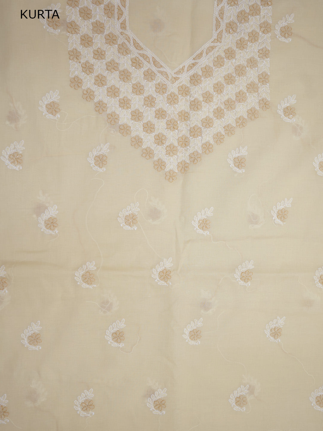 Women Hand Embroidered Chikankari Cotton Dressmaterial PCSCU00102FS-CREAME