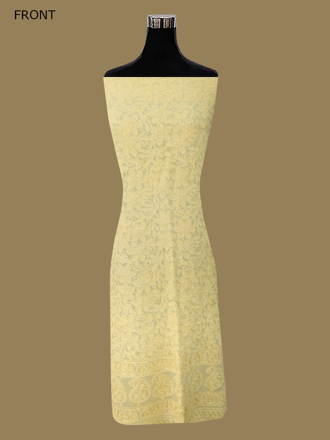 Women Hand Embroidered Chikankari Viscose Georgette Kurta Fabric PC4122-YELLOW