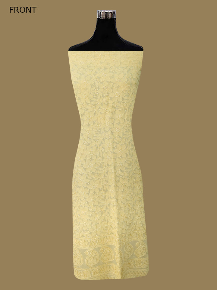 Women Hand Embroidered Chikankari Viscose Georgette Kurta Fabric PC4122-YELLOW
