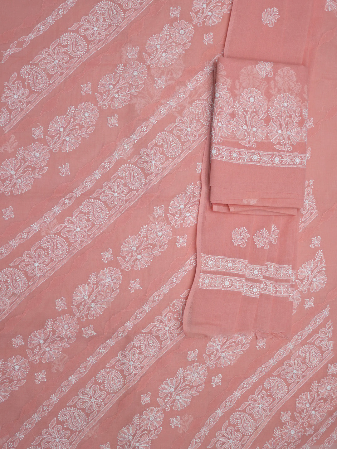 women hand embroidered chikankari cotton dressmaterial PC4120-DARKPEACH22