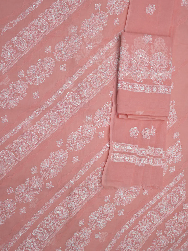women hand embroidered chikankari cotton dressmaterial PC4120-DARKPEACH22
