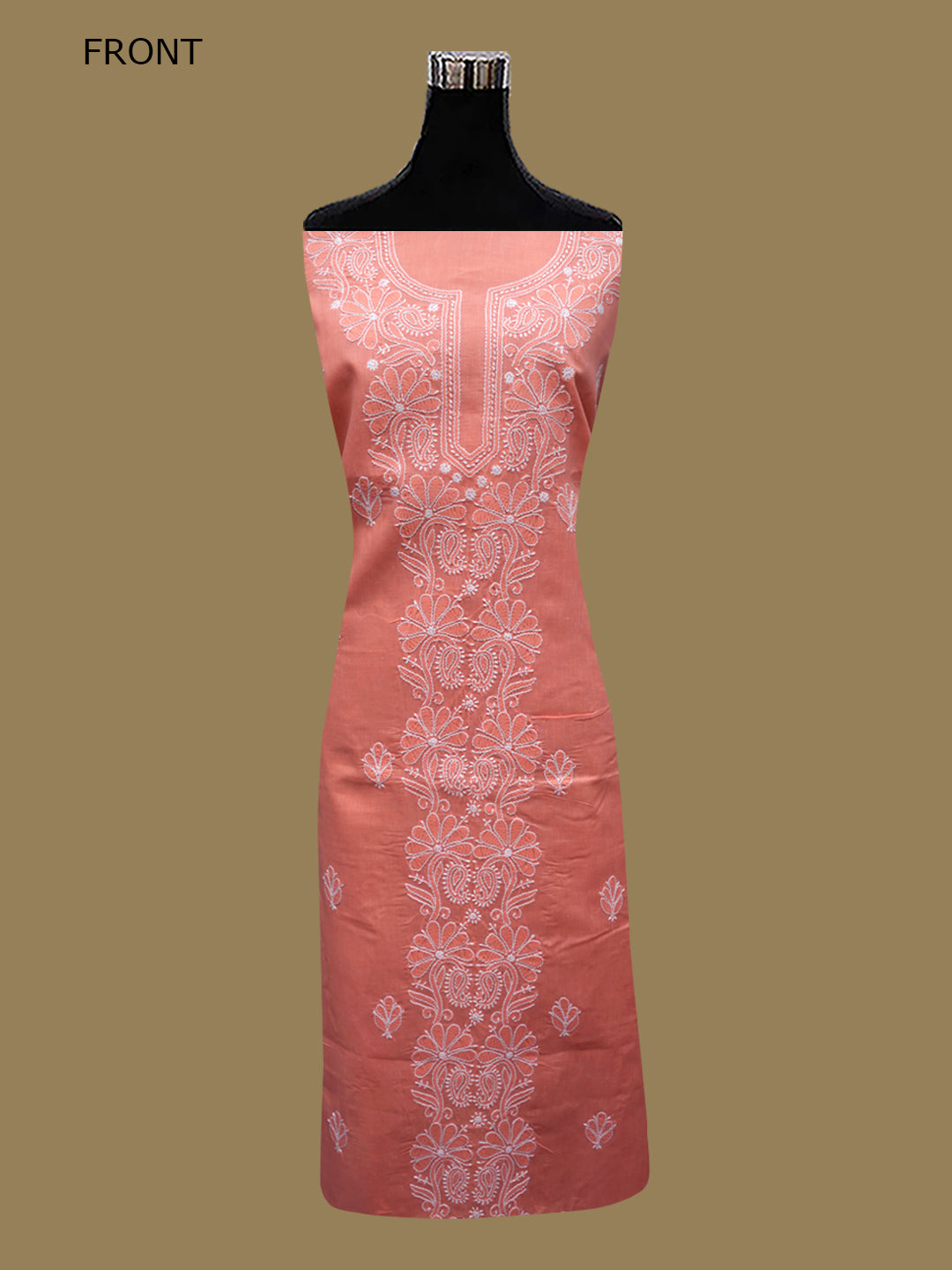 Women Hand Embroidered Chikankari Cotton Dressmaterial PCSCU00104FS-Darkpeach