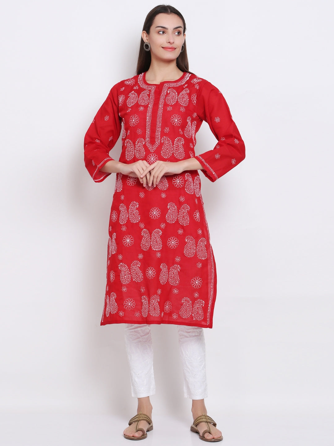 Hand Embroidered Chikankari Cotton Straight Kurta- PC3495