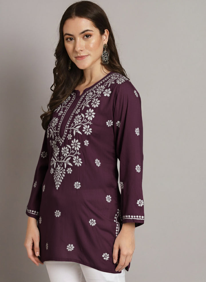 Women Hand Embroidered Chikankari Modal Kurti PC3611 Violet