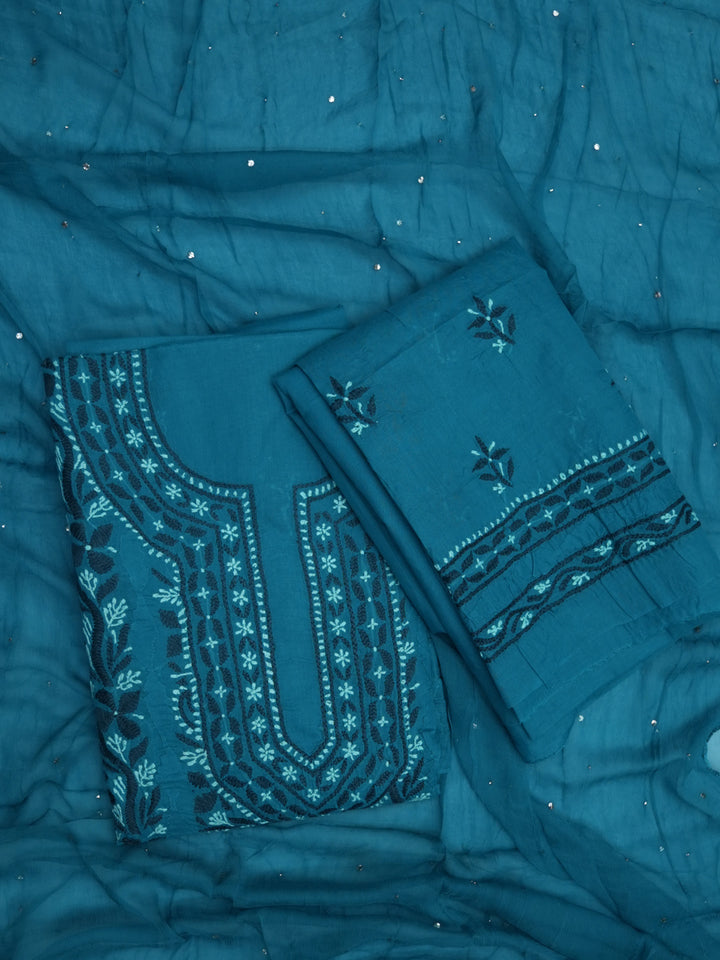 women hand embroidered chikankari cotton dressmaterial PC4120-TEAL8