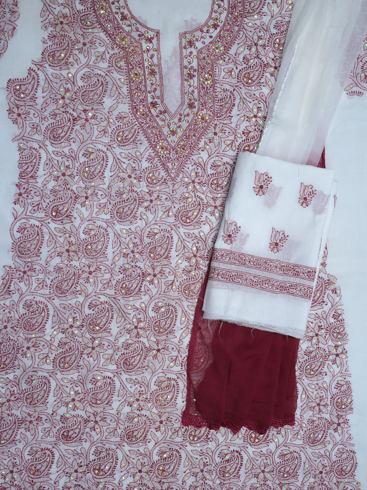 women hand embroidered chikankari cotton dressmaterial PC4120-WHITE21