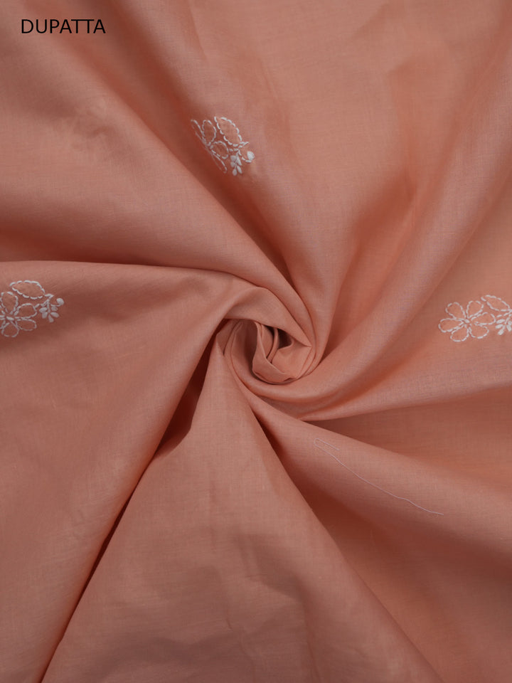 Women Hand Embroidered Cotton Chikankari Dress MaterialPCSCU00104FS-RUST