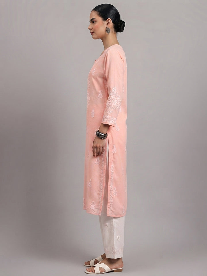 Women Hand Embroidered Chikankari Rayon Kurta PC4076 Peachpuff