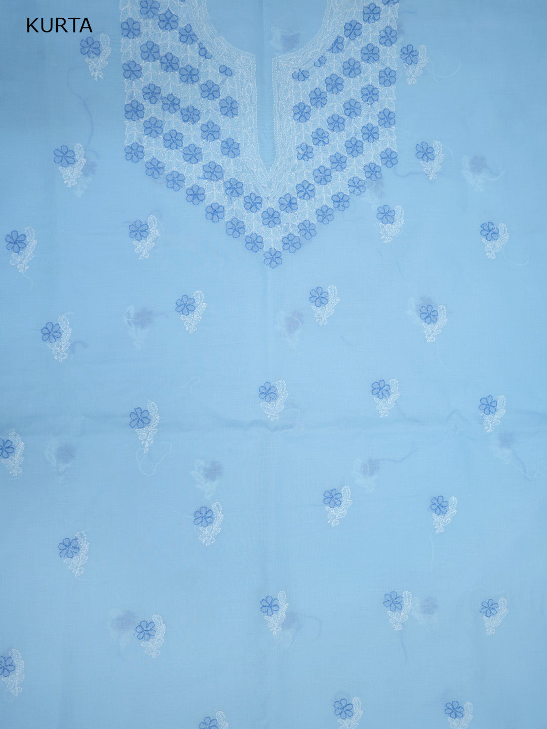 Women Hand Embroidered Chikankari Cotton Dressmaterial PCSCU00102FS-Blue