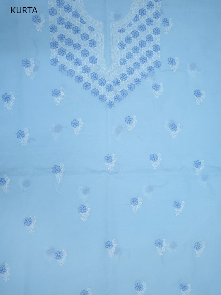 Women Hand Embroidered Chikankari Cotton Dressmaterial PCSCU00102FS-Blue